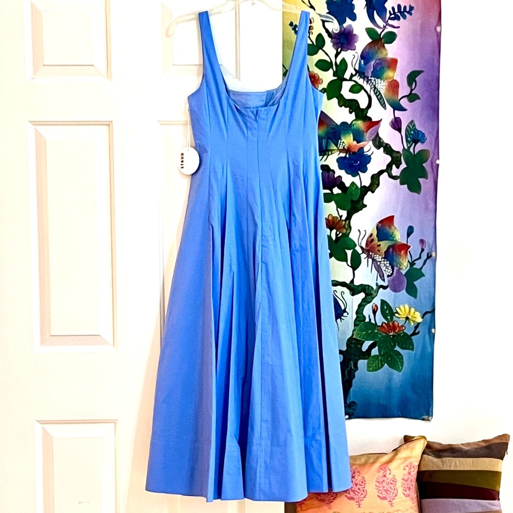NWT Staud Wells Midi Dress Cornflower 🌟 Very Rare 🌟 - Picture 12 of 14